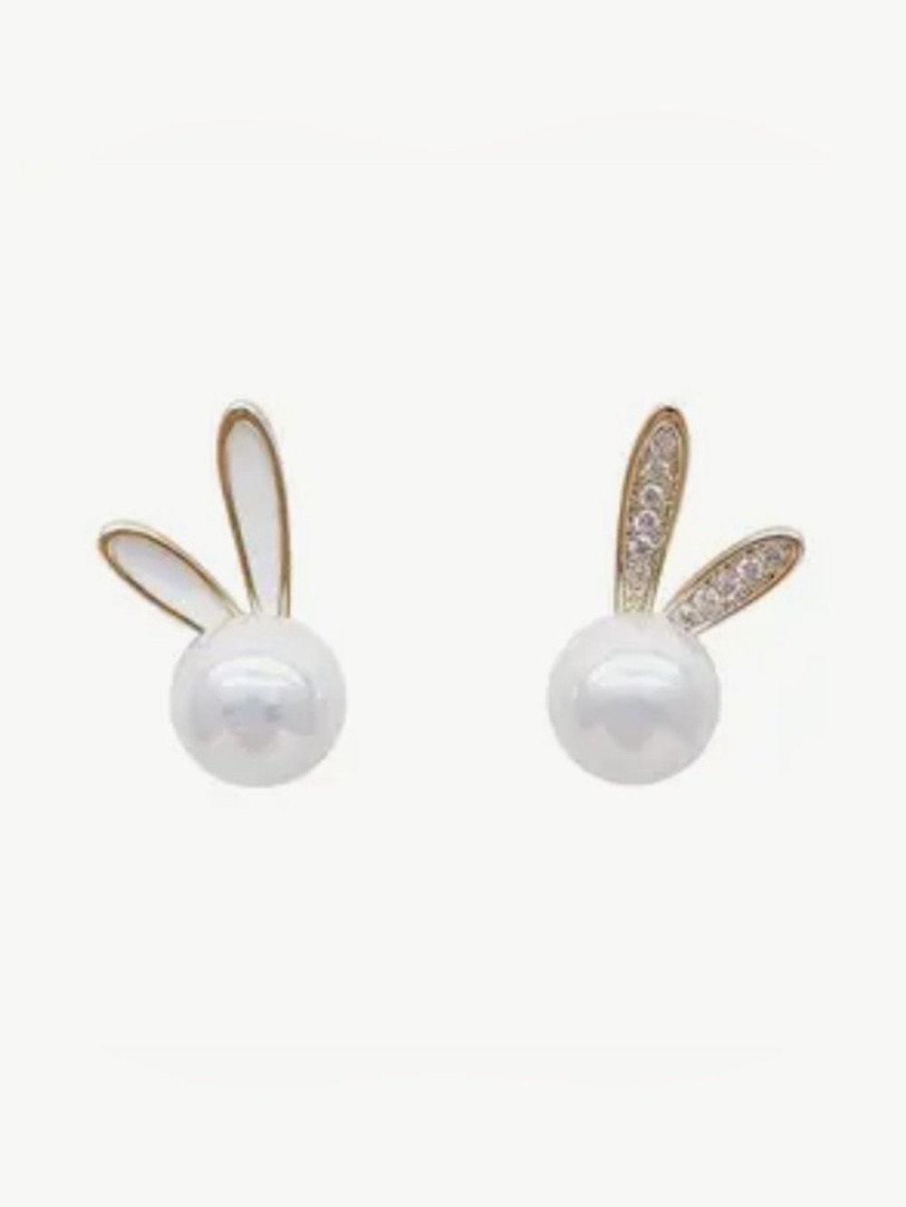 Gold & White Pearl Bunny Stud Earrings - Elegant Women Jewelry